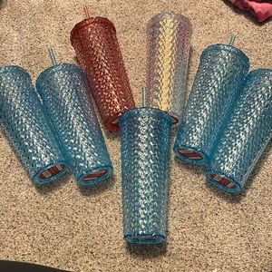 NWT 7 double wall tumblers. Teal, rose, and silver colors